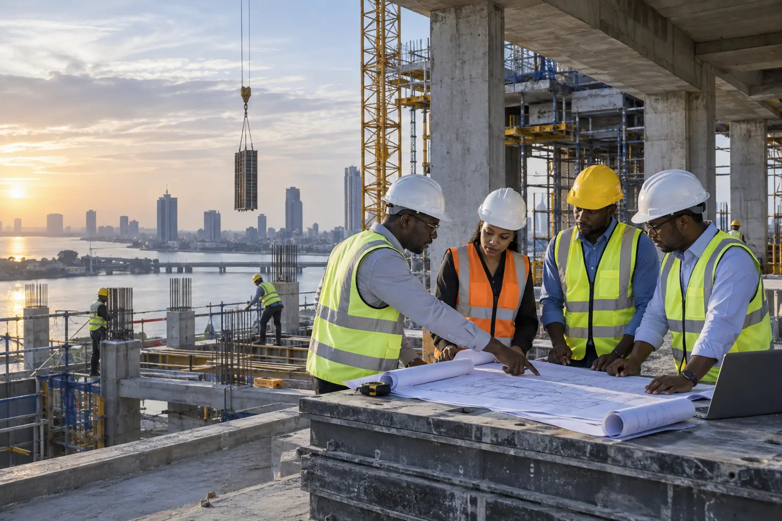 Representative image of engineers coordinating work on a modern construction site